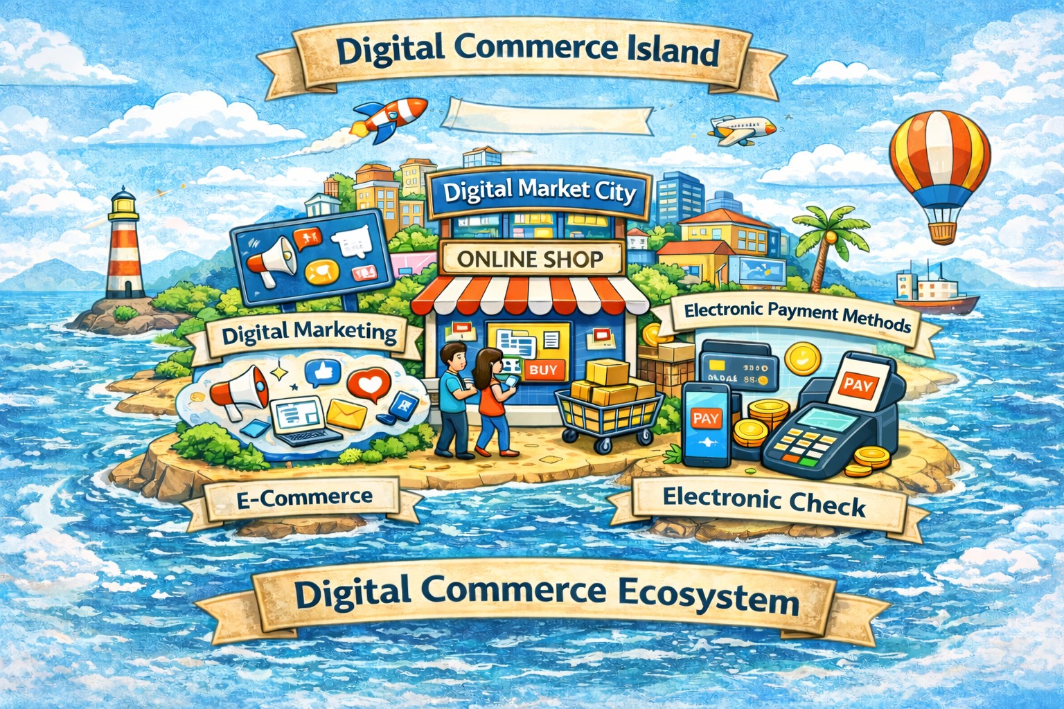 Digital Commerce Island Illustration